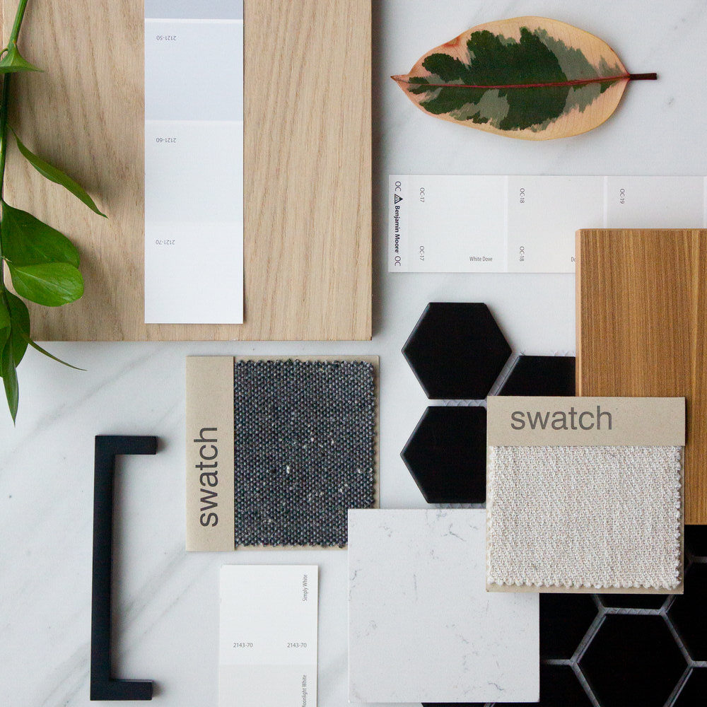 Flat lay image with neutral materials for an interior renovation